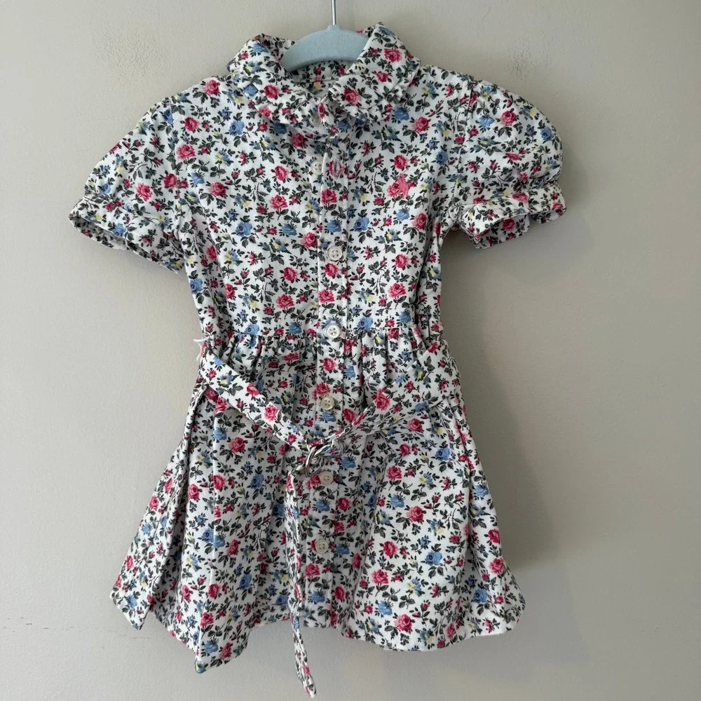 Ralph Lauren Baby Girl Floral Cotton Shirt Dress White Pink Blue 6M